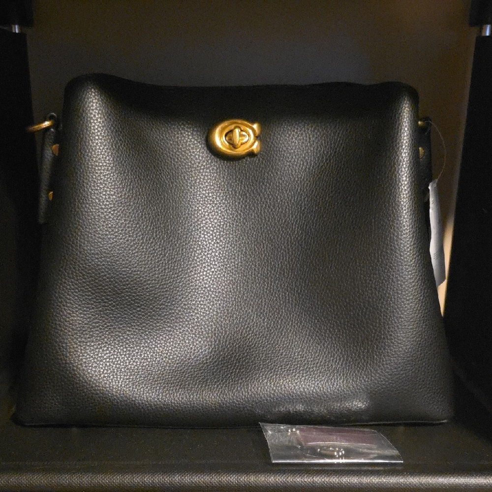 Coach Black Leather Shoulder Bag with Gold Hardware